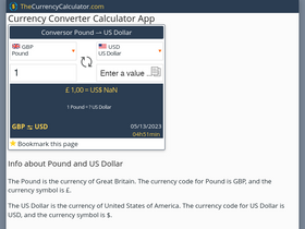 'thecurrencycalculator.com' screenshot