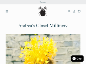 andreasclosetmillinery.com homepage screenshot