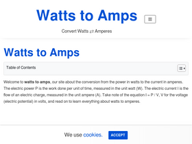 'wattstoamps.com' screenshot