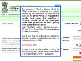 'cpwdpims.nic.in' screenshot