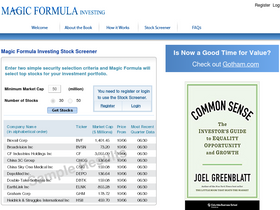 'magicformulainvesting.com' screenshot