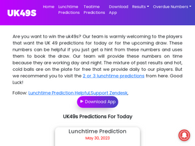 'uk49predictions.com' screenshot