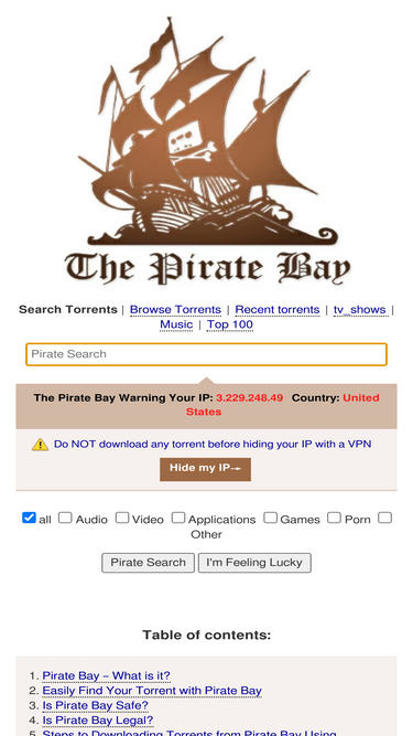 Pirate Bay Proxy - Unblock Pirat & Download Torrents