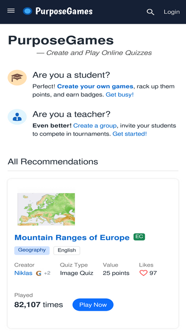 PurposeGames — Create and Play Online Quizzes