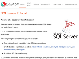 'sqlservertutorial.net' screenshot