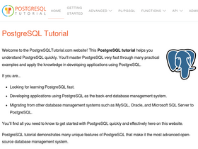 'postgresqltutorial.com' screenshot