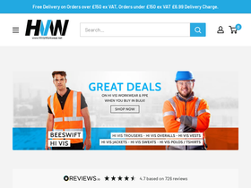 Hivizworkwear homepage screenshot