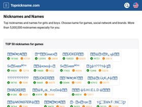 'topnickname.com' screenshot