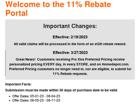 'homedepotrebates11percent.com' screenshot