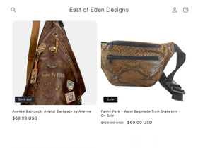 eastofedenleathers.com homepage screenshot