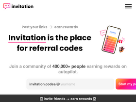 'invitation.codes' screenshot