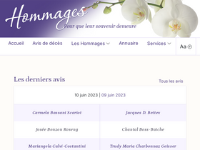 'hommages.ch' screenshot
