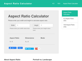 'aspectratiocalculator.com' screenshot