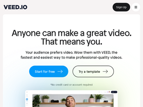 Veed.io - Streamline video creation with AI-powered editing, automatic subtitles, and collaborative tools.