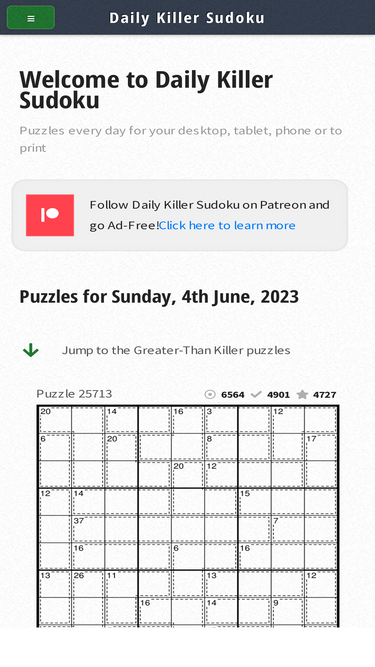 Killer Sudoku online - Solve daily killer sudoku puzzles