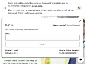 'primisbank.com' screenshot