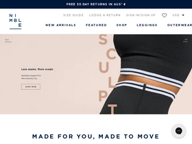 'nimbleactivewear.com' screenshot