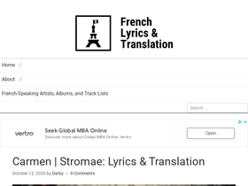 'frenchlyricstranslations.com' screenshot