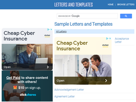 'lettersandtemplates.com' screenshot