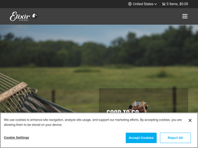 'elixirstrings.com' screenshot