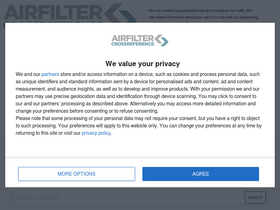 'airfilter-crossreference.com' screenshot