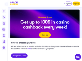 'spacecasino.co.uk' screenshot