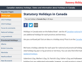 'statutoryholidays.com' screenshot