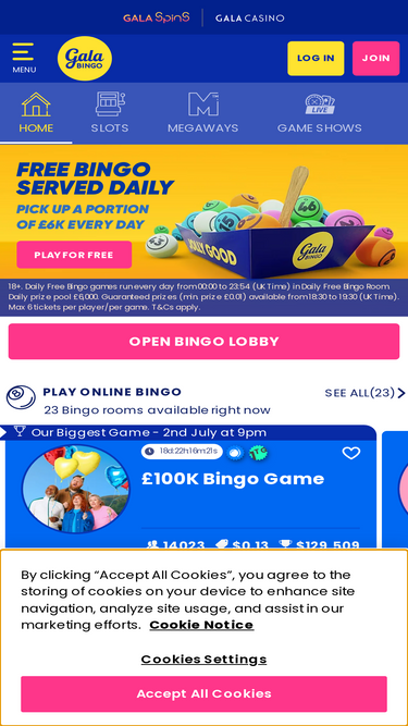 Galabingo.com app