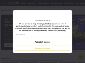 Interfejs główny platformy EnergyCasino pokazujący gry kasynowe i oferty promocyjne