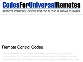 'codesforuniversalremotes.com' screenshot