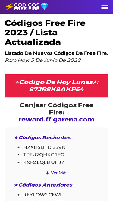 Free Fire: lista OFICIAL de códigos para canjear GRATIS