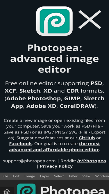 Photopea online image editor is a free Photoshop clone with