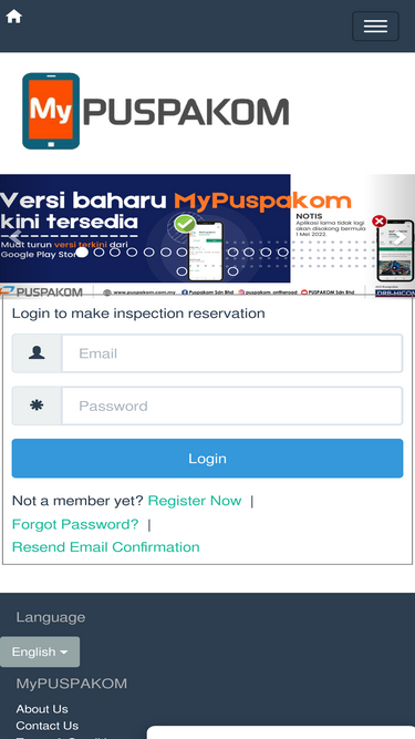 Puspakom online booking login