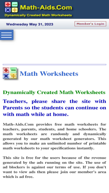 Math Worksheets  Dynamically Created Math Worksheets