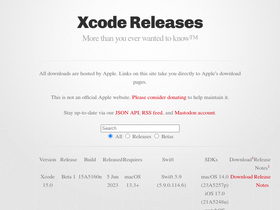 'xcodereleases.com' screenshot