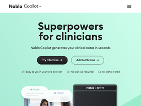 Nabla - Automated clinical note generation, seamless EHR integration, and HIPAA-compliant documentation streamline healthcare workflows effortlessly.
