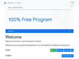 'learn-c.org' screenshot