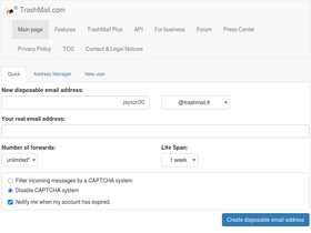 'trashmail.com' screenshot