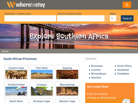'wheretostay.co.za' screenshot