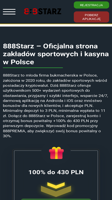 Interfejs platformy 888starz pokazujący gry i zakłady