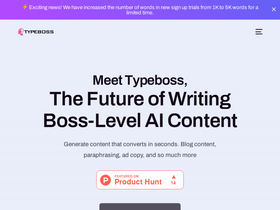 Typeboss - Revolutionize content creation with AI: write, edit, paraphrase, and optimize, effortlessly.