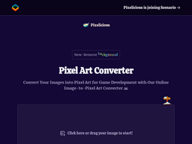 Pixelicious - Transform images into pixel art effortlessly online; background removal included.