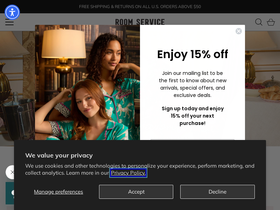 Room Service PJs homepage screenshot