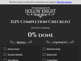 'hollowknightchecklist.com' screenshot