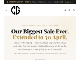 canvasgalore.co.za homepage screenshot