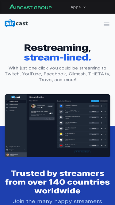 Aircast · Restreaming, stream-lined.