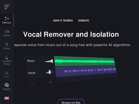Vocal Remover - Transform music tracks: isolate vocals, create instrumentals, AI-powered, batch processing.