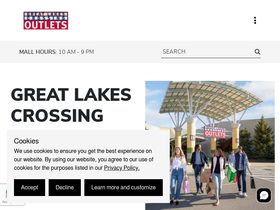 'greatlakescrossingoutlets.com' screenshot