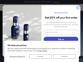 kizenskincare.com homepage screenshot