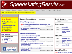 'speedskatingresults.com' screenshot
